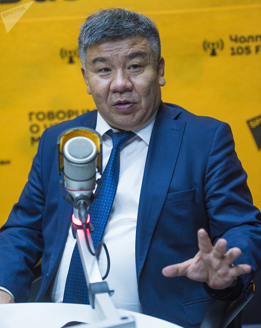 Депутат Жогорку Кенеша Алмамбет Шыкмаматов во время интервью на радиостудии Sputnik Кыргызстан
